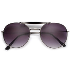 Round Circle Outdoorsman Retro Sunglasses with Distinct Brow Bar