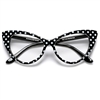 50s Inspired Polka Dot Cat Eye Clear Lens Glasses