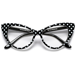 50s Inspired Polka Dot Cat Eye Clear Lens Glasses