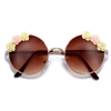 Flower Decorated 55mm Round Metal Chic Sunglasses