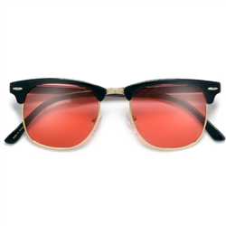 Retro Half Frame Semi-Rimless Colored Lens Clubmaster Style Sunglasses