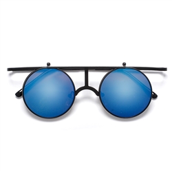 Metal Crossbar Flip-Up Lens Retro Circle Round Steampunk Sunglasses
